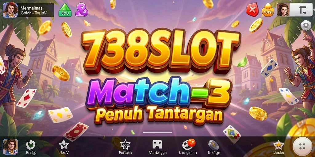 Screenshot gameplay 738SLOT dengan aksi mencocokkan simbol Match-3.