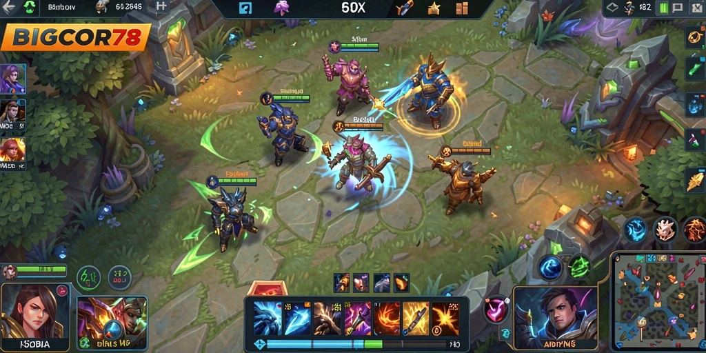 Tampilan gameplay seru dalam BIGCOR78 dengan aksi MOBA yang mendebarkan.