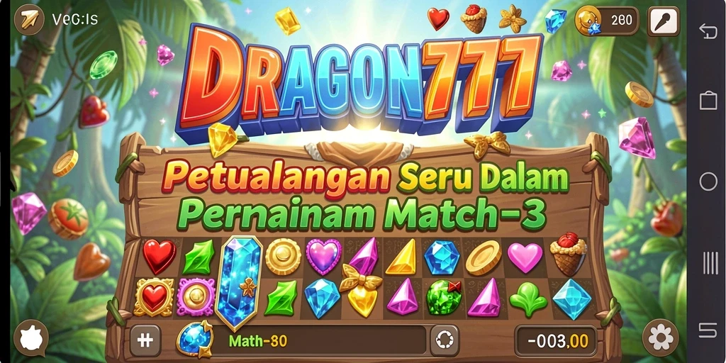 Gameplay seru dari DRAGON777 saat mencocokkan permata di layar.