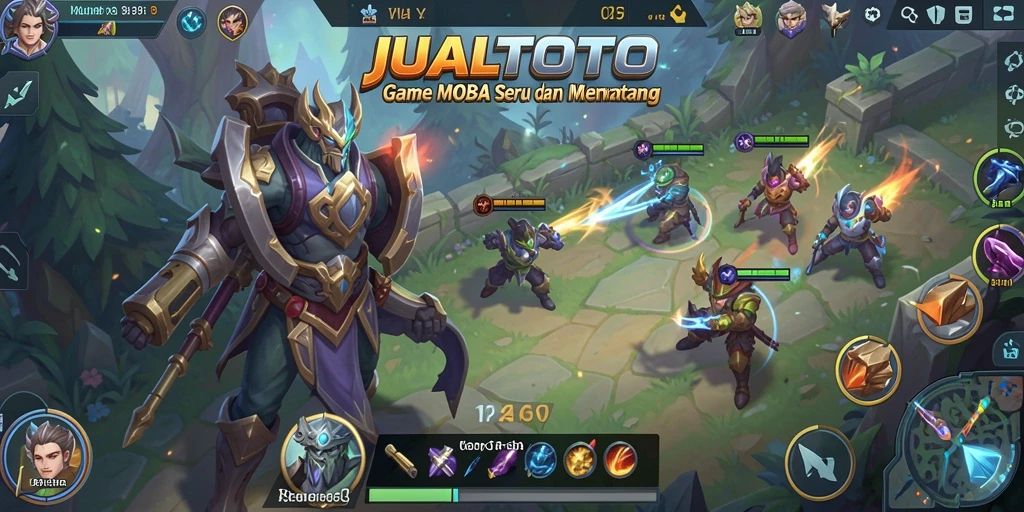 Tampilan seru gameplay JUALTOTO dalam arena pertempuran MOBA.