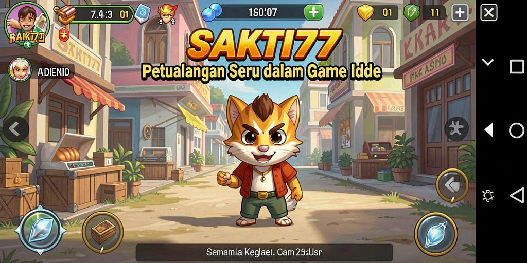 Menampilkan gameplay SAKTI77 dengan karakter yang beraksi otomatis.